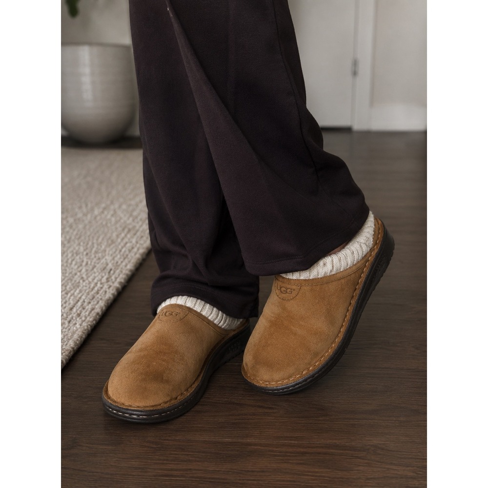 UGG Australia Chestnut Suede Knit Collar Wedge Clog Mules Women 8